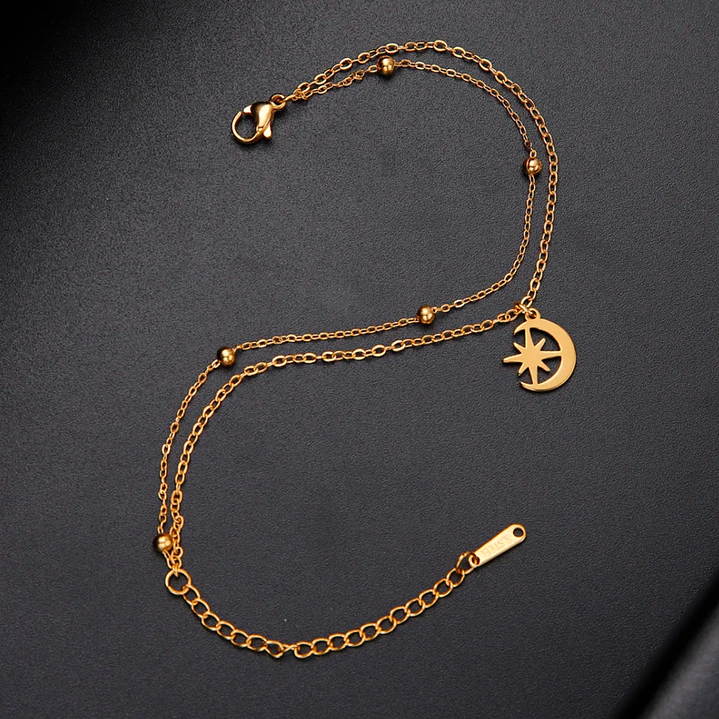 Tobillera Bohemia Luna y Estrella en Acero Inoxidable  3