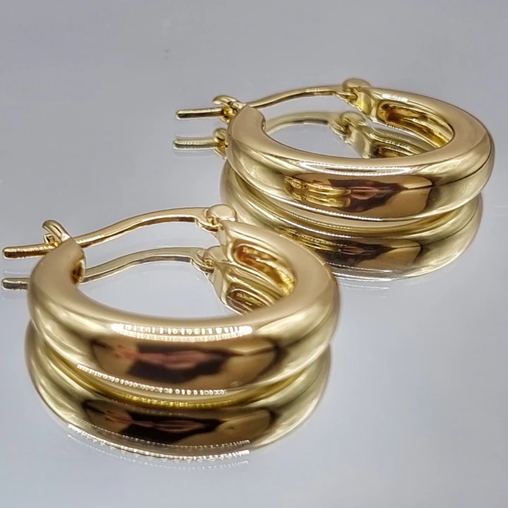 Aros Argolla Baño Dorado Brillantes  3