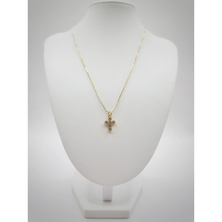 Collar y Aros Cruz Dorado Con Circones Brillantes 2