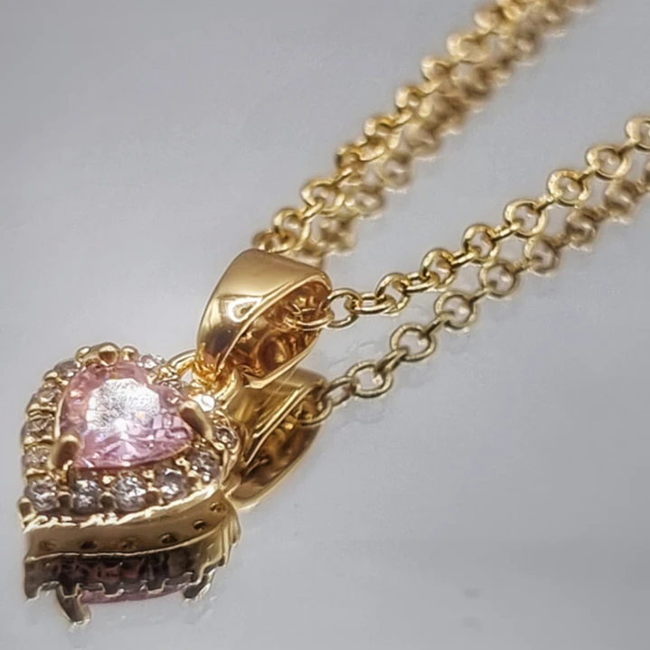 Set Collar y Aros Corazón Rosado Brillante  3
