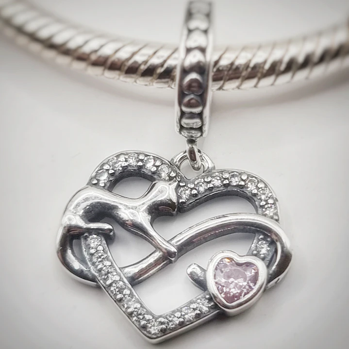 Charm Gatito Corazón Infinito Brillante en Plata 925  2