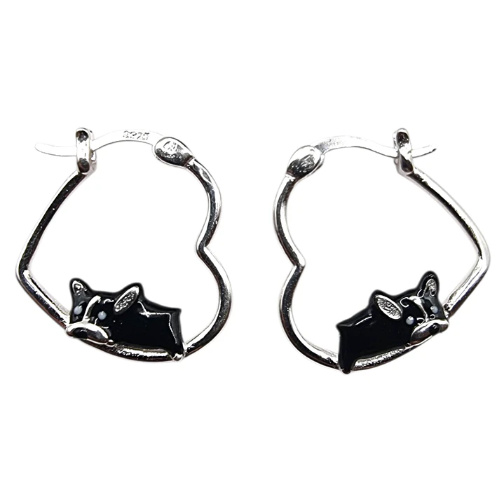 Aros Argolla Corazón Perrito Esmaltado en Plata 925  1