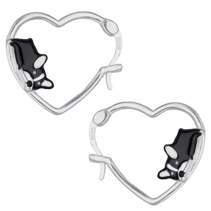 Aros Argolla Corazón Perrito Esmaltado en Plata 925  2
