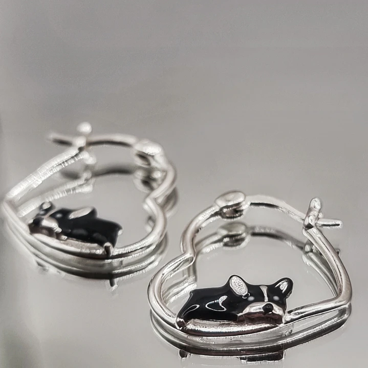 Aros Argolla Corazón Perrito Esmaltado en Plata 925  3