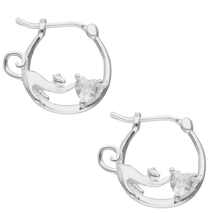 Aros Argolla Gatito Circón Brillante en Plata 925  1