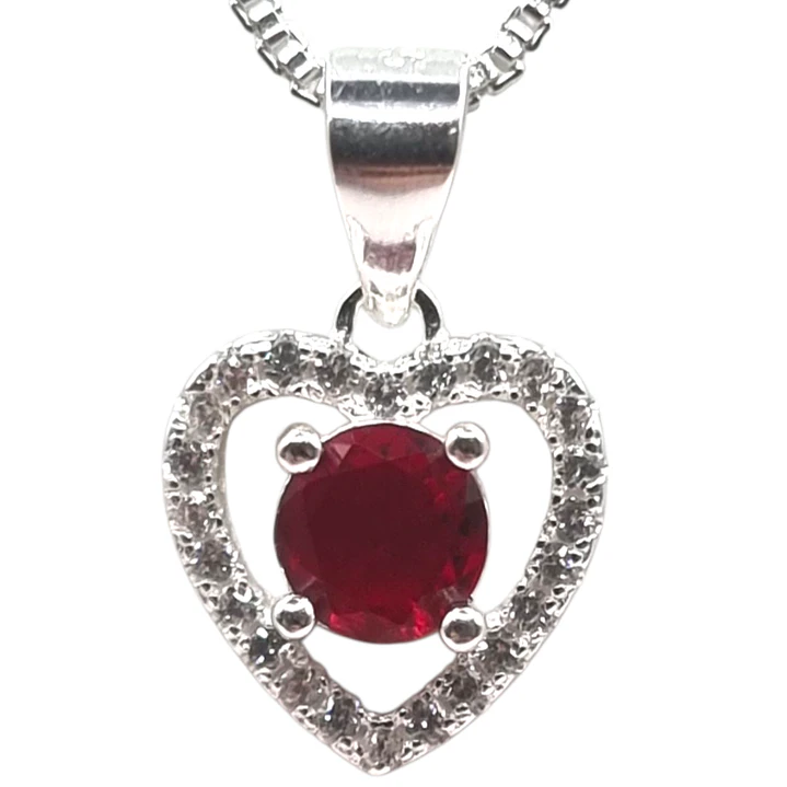 Collar Corazón Circón Rubí en Plata 925 Fina  1