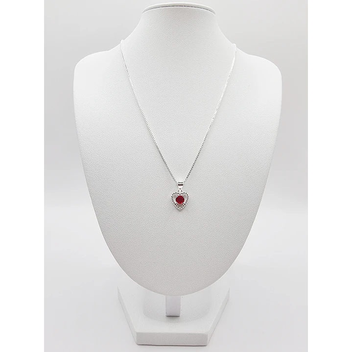 Collar Corazón Circón Rubí en Plata 925 Fina  3