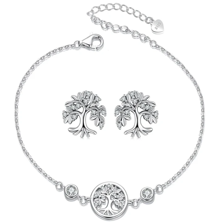 Set Pulsera + Aros Árbol de la Vida Plata 925 con Circones 1