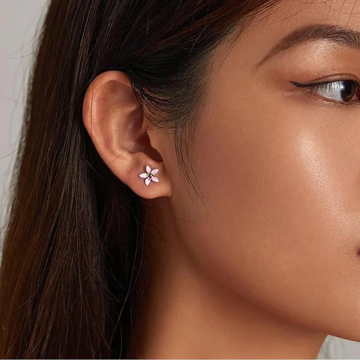 Aros Flor Sakura en Plata 925  4