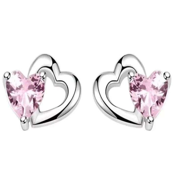 Aros Corazón Circón Rosa en Plata 925  1