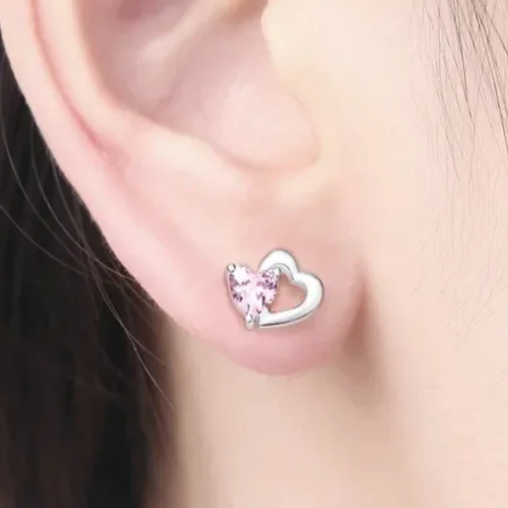 Aros Corazón Circón Rosa en Plata 925  2
