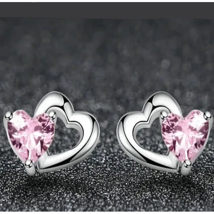 Aros Corazón Circón Rosa en Plata 925  4