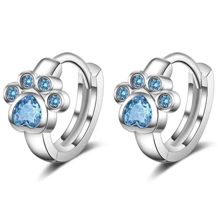 Aros Huellita de Perrito Circón Celeste en Plata 925  1