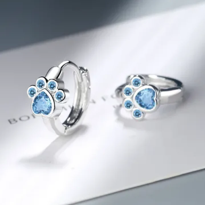 Aros Huellita de Perrito Circón Celeste en Plata 925  3