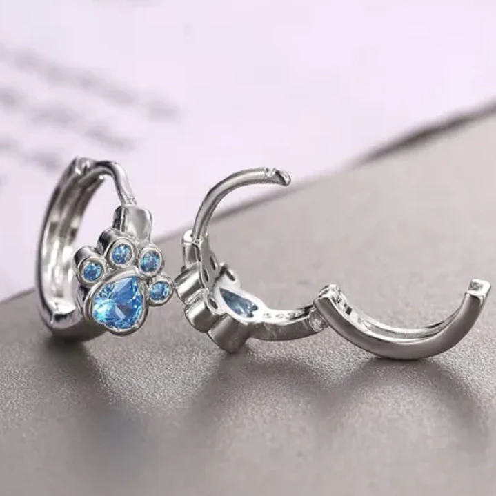 Aros Huellita de Perrito Circón Celeste en Plata 925  4