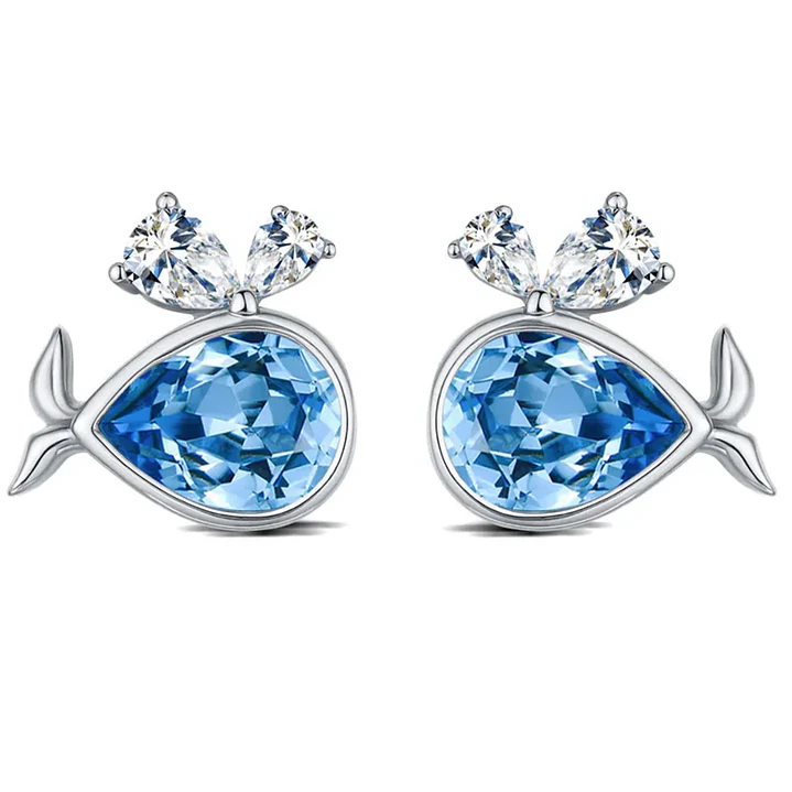 Aros Plata 925 Ballena con Circón Azul  1