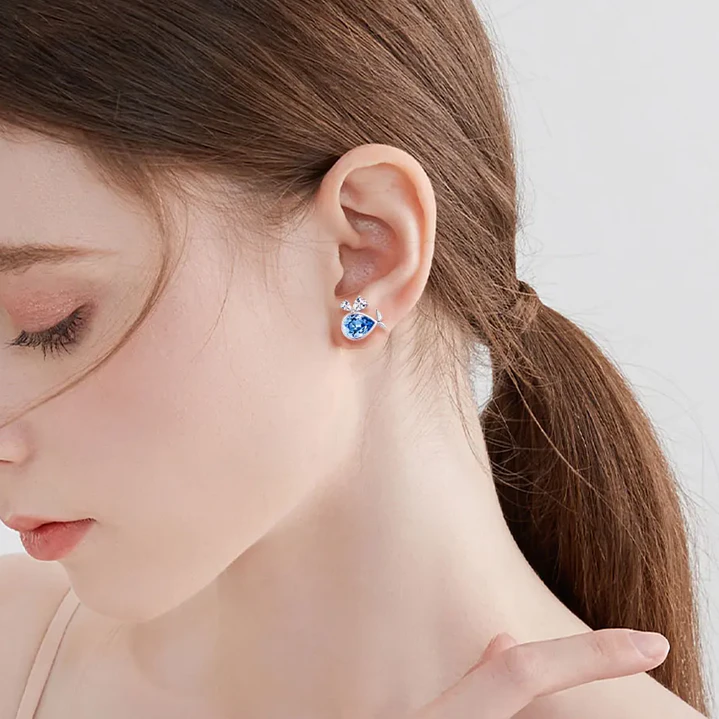Aros Plata 925 Ballena con Circón Azul  2