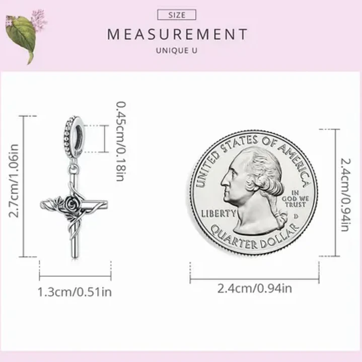 Charm Cruz Con Rosa en Plata 925 4