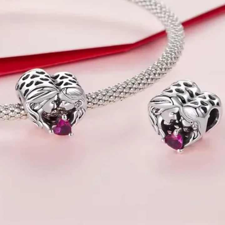 Charm Mamá e Hija en Plata 925 con Circón Rosa   2