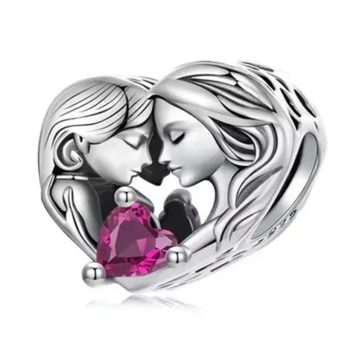 Charm Mamá e Hija en Plata 925 con Circón Rosa   1