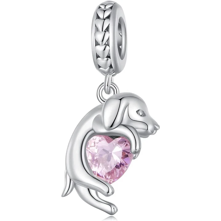 Charm Perrito sobre Corazón Rosa en Plata 925  1