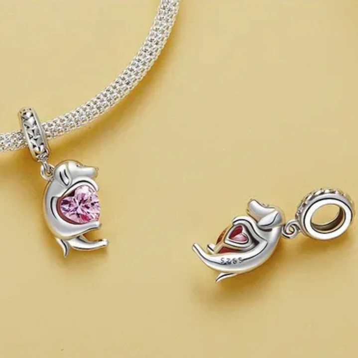 Charm Perrito sobre Corazón Rosa en Plata 925  6