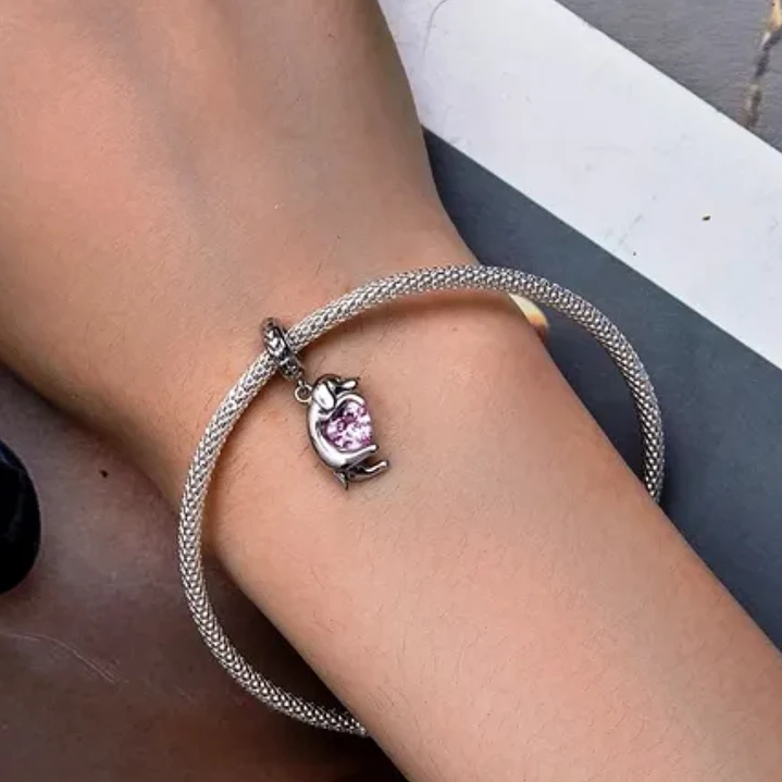 Charm Perrito sobre Corazón Rosa en Plata 925  7