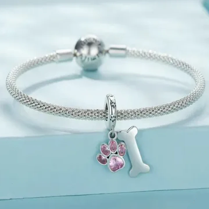 Charm Dije Perrito Huellita con Huesito en Plata 925 3