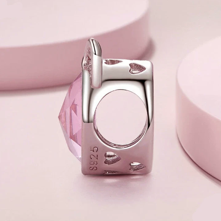 Charm Gato Orejitas con Circón Rosa en Plata 925  3