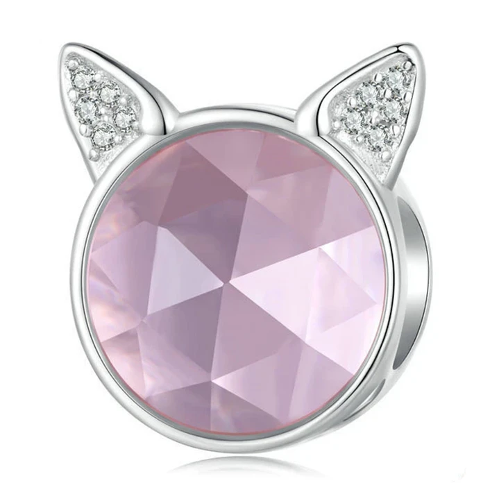 Charm Gato Orejitas con Circón Rosa en Plata 925  1