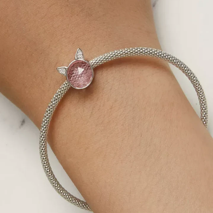 Charm Gato Orejitas con Circón Rosa en Plata 925  2