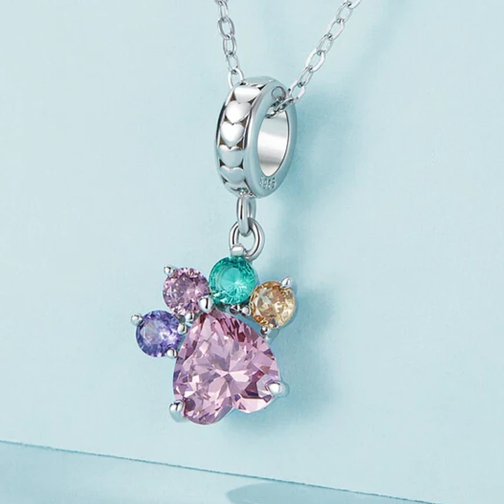 Charm Dije Colgante Huella Perrito Circón Brillante en Plata 925 2
