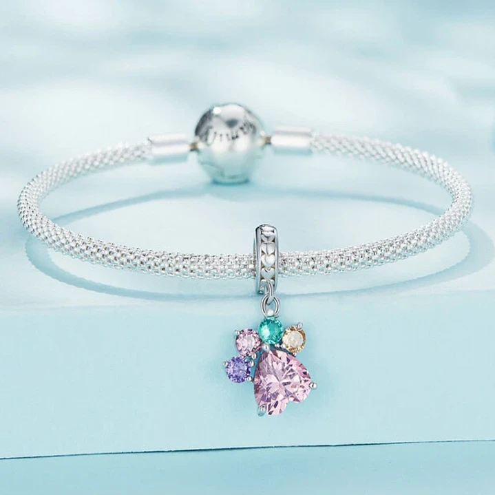 Charm Dije Colgante Huella Perrito Circón Brillante en Plata 925 3