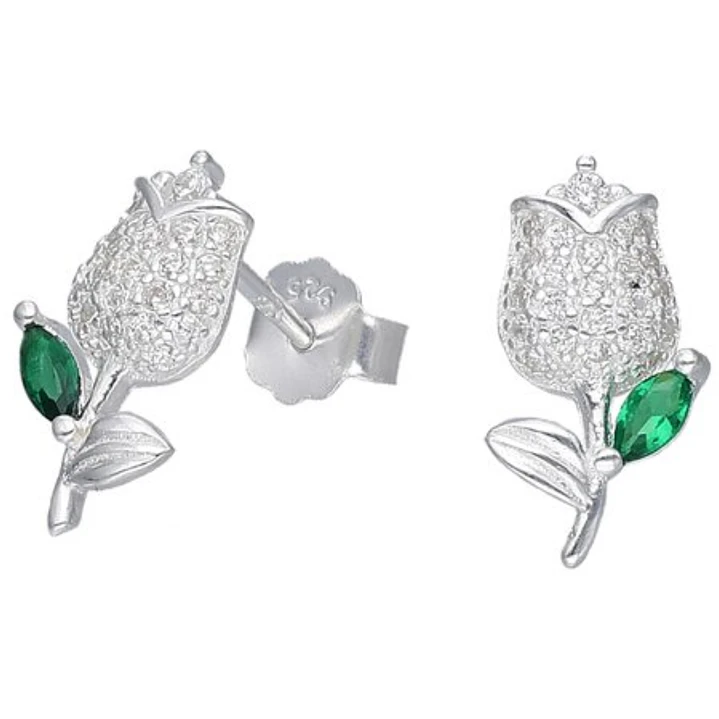 Aros Flor Tulipán Circones Esmeralda en Plata 925  1