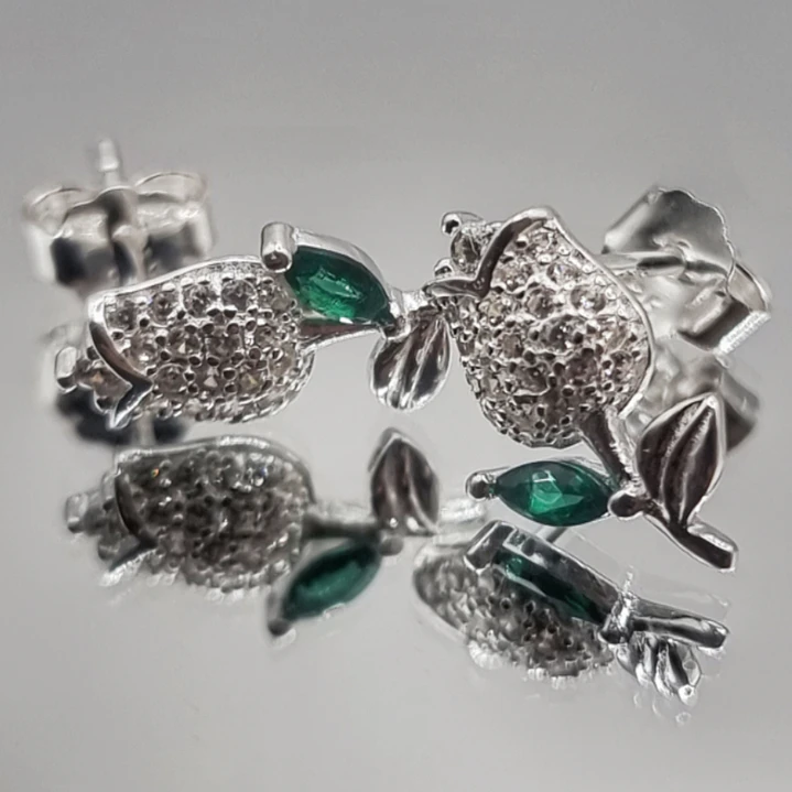 Aros Flor Tulipán Circones Esmeralda en Plata 925  2