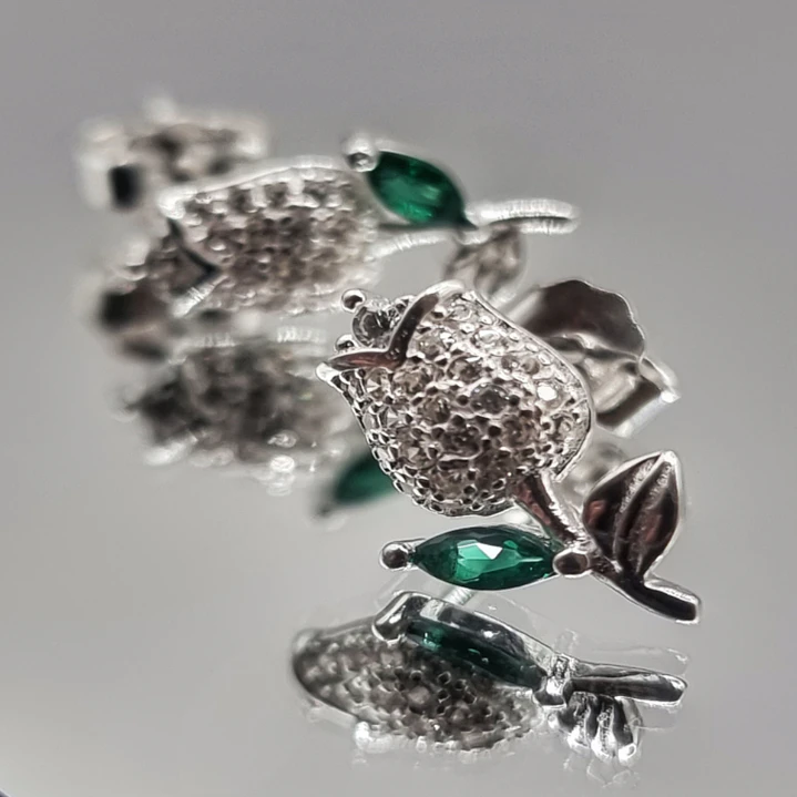 Aros Flor Tulipán Circones Esmeralda en Plata 925  3