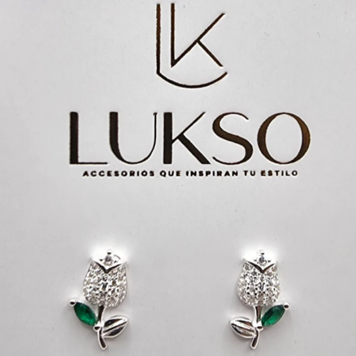 Aros Flor Tulipán Circones Esmeralda en Plata 925  4