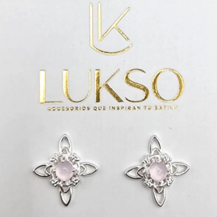 Aros Simbólicos Nudo de Brujas Cuarzo Rosa en Plata 925 2