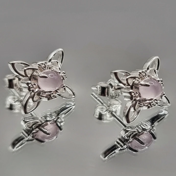 Aros Simbólicos Nudo de Brujas Cuarzo Rosa en Plata 925 3
