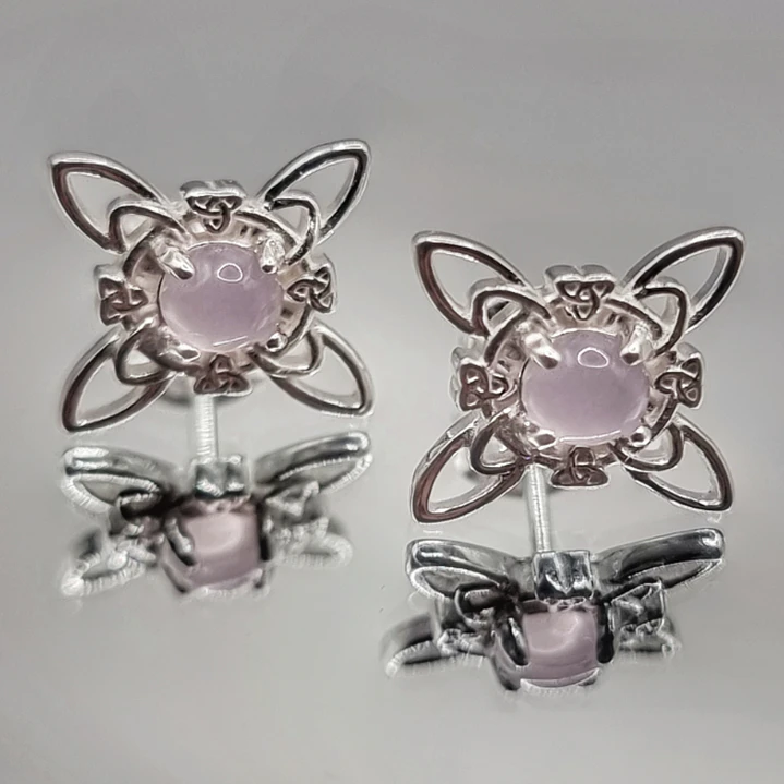 Aros Simbólicos Nudo de Brujas Cuarzo Rosa en Plata 925 4
