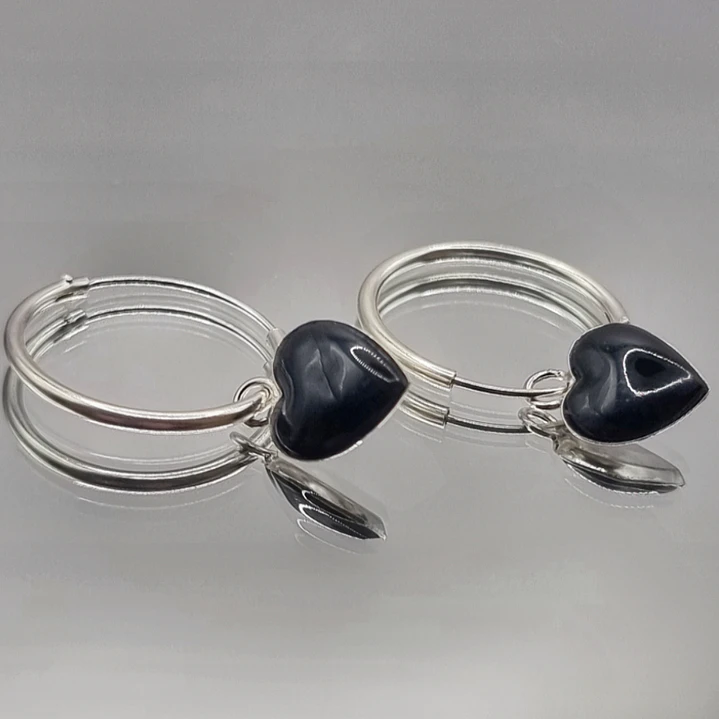 Aros Argolla Corazón Ónix Negro en Plata 925  3