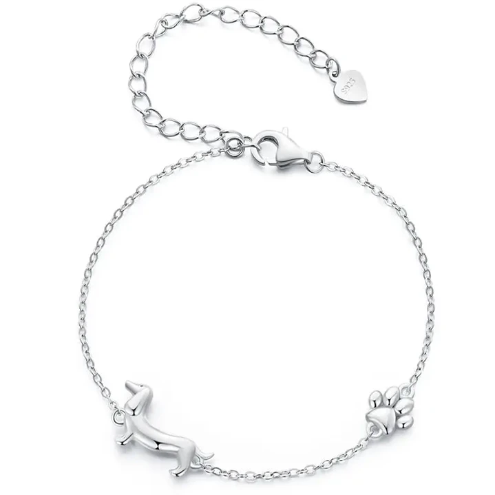 Pulsera Perrito Salchicha Dachshund Huella en Plata 925  1
