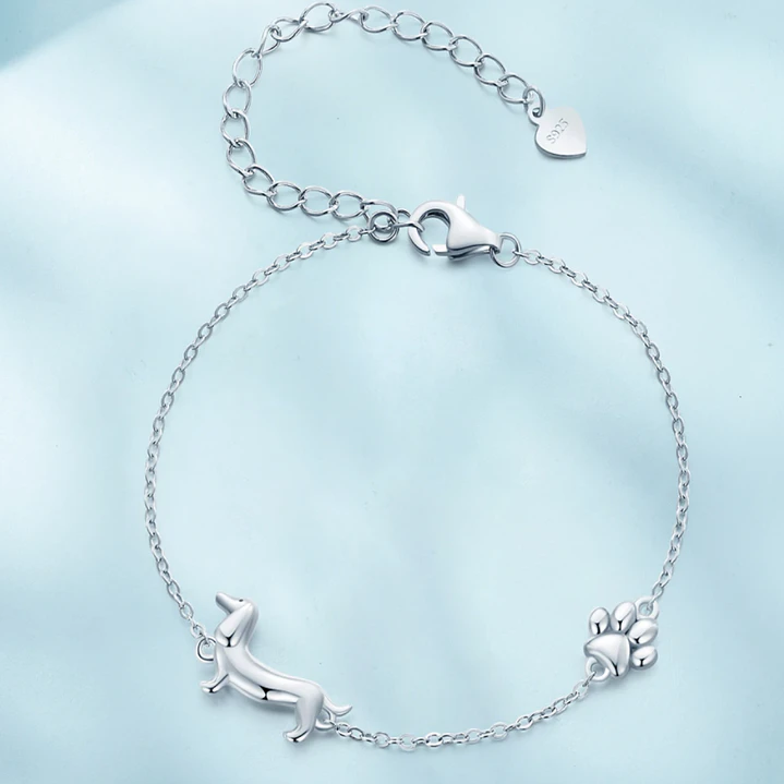 Pulsera Perrito Salchicha Dachshund Huella en Plata 925  3