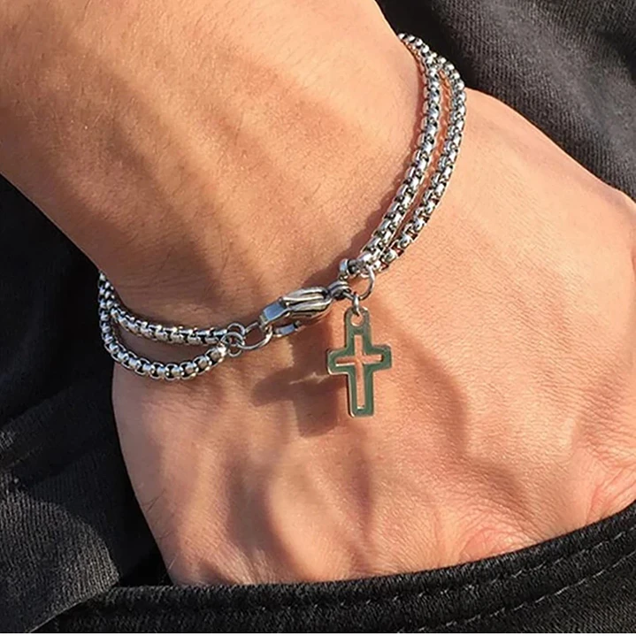 Pulsera Hombre Acero Inoxidable Estilo Cruzado Moderno 2