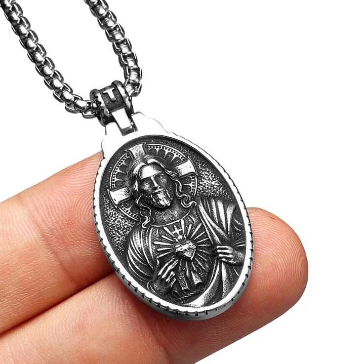 Collar Hombre Acero Inoxidable Dije Jesús Religioso 1