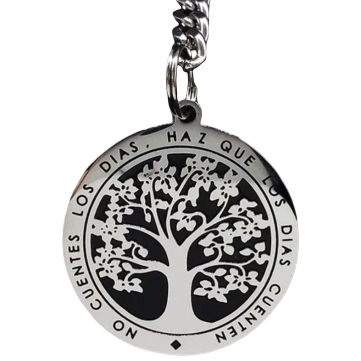 Llavero Acero Inoxidable Árbol de la Vida Frase Inspiradora 1