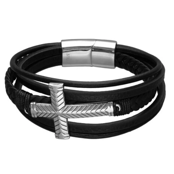 Pulsera Hombre Acero Quirúrgico Cruz Trenzada Estilo Moderno 1