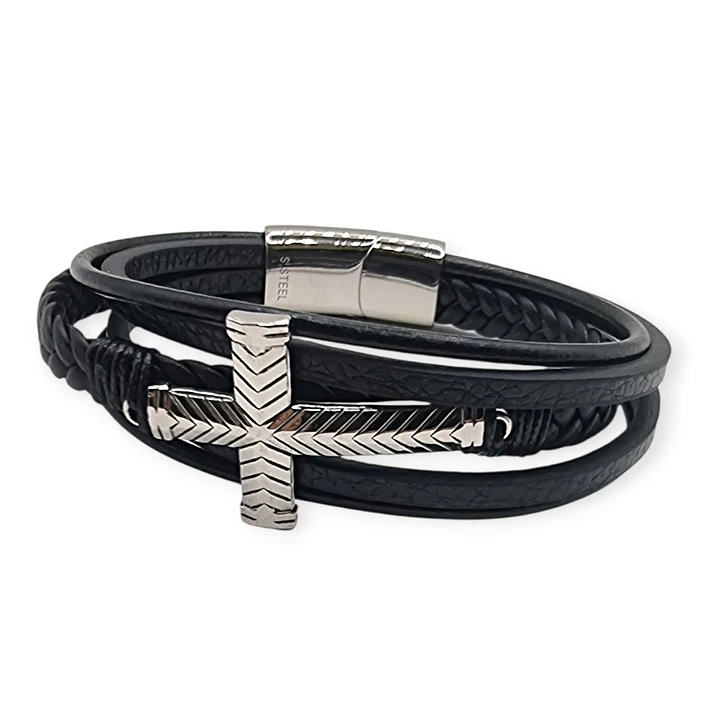 Pulsera Hombre Acero Quirúrgico Cruz Trenzada Estilo Moderno 3