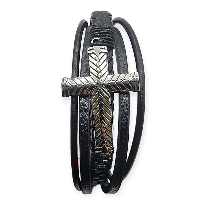 Pulsera Hombre Acero Quirúrgico Cruz Trenzada Estilo Moderno 2