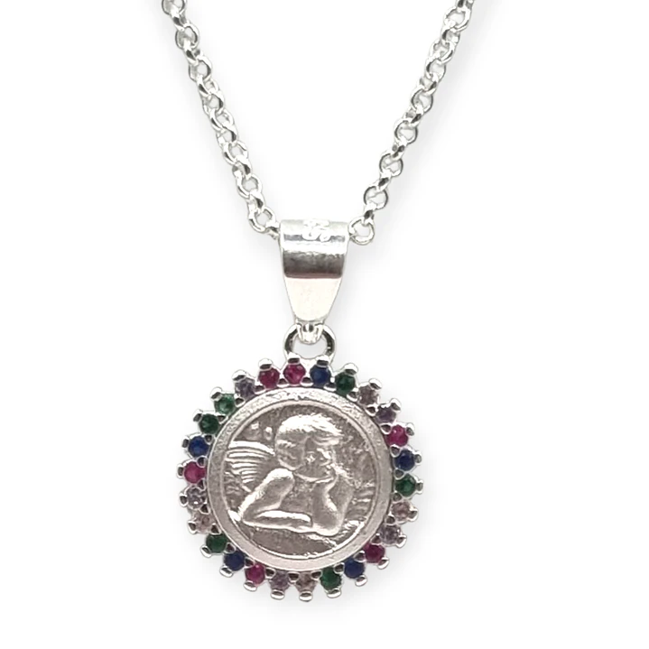 Collar Ángel de la Guarda Circones Multicolor en Plata 925 1